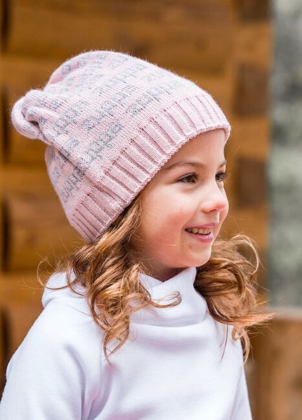 Winter hat POMPOM pink grey